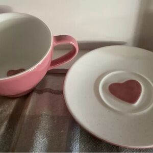 Starbucks Pink and White Heart Cup and Saucer Set